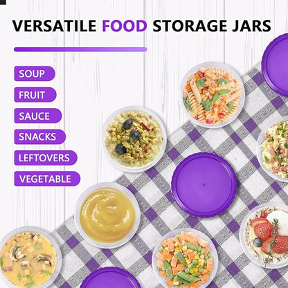 Slomg 10 Pack 16 oz Freezer Storage Containers with Purple Twist Top Lids, Small Plastic Food Storage Soup Meal Prep Containers, Leakproof Overnight Quart Containers for Lunch Leftover Fruit Salad Oat