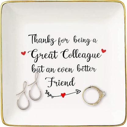 Topthink Leaving or Going Away Goodbye Gifts for Women Colleague Boss Coworker Best Friends - New Job Farewell Gift Friendship Ceramic Jewelry Holder Ring Dish Trinket Tray Thanks being a Great