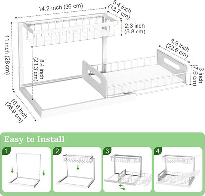 REALINN Under Sink Organizer, Pull Out Cabinet Organizer 2 Tier Slide Out Sink Shelf Cabinet Storage Shelves, Under Sink Storage for Kitchen Bathroom Cabinet, White, 1 Pack
