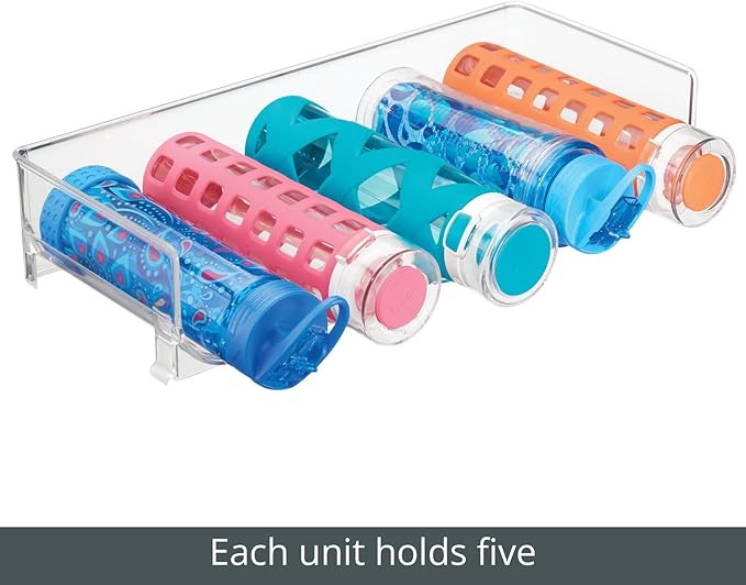 mDesign Plastic Free-Standing Water Bottle and Wine Rack Storage Organizer for Kitchen Countertops, Table Top, Pantry, Fridge - Stackable - Holds 5 Bottles Each, 2 Pack - Clear