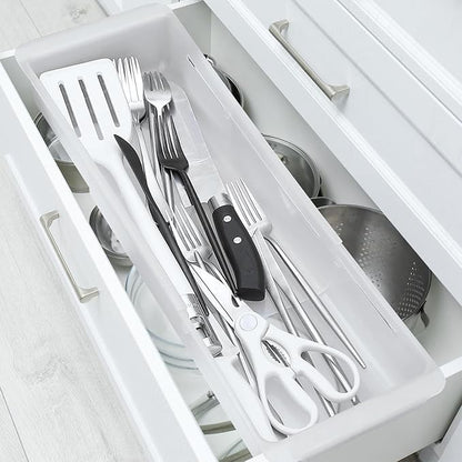 1 Pack Deep Drawer Organizer Bins, Adjustable Sliding Drawer Organizer Bin Expandable Tray for Kitchen Utensils, BBQ Tools, Towels, Durable Plastic Sliding for Easy Storage (17" to 27”)