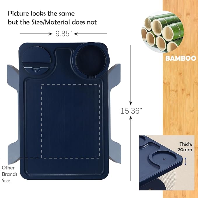 Nnewvante Couch Arm Tray,3 in 1 Large 15.36"x9.85" Bamboo Couch Table Armrest Sofa Arm Clip on Tray Table with 360°Rotated Phone/Cup Holder,Navy Blue