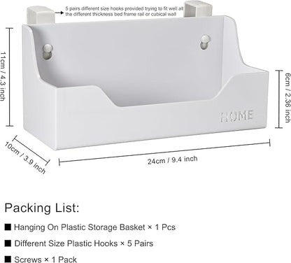 Bedside Caddy Hanging Storage Basket Little Size Plastic Beside Shelf Hang-on Storage Organizer for Collage Dorm Bunk Bed,Changing Table - Bedroom Essentials for Phone,Mini Speaker,Tissues (White)