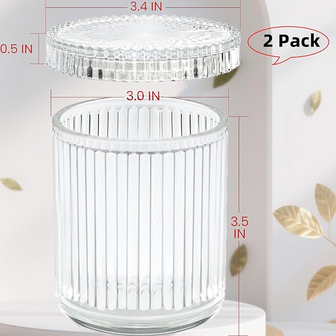 ESEHGS 2 Pack Glass Qtip Holder Dispenser Set - Bathroom Organizer for Cotton Swabs, Balls, Pads, Floss Picks - Clear Apothecary Jars for Vanity, Makeup Storage, Bathroom Accessories Decor (Clear)