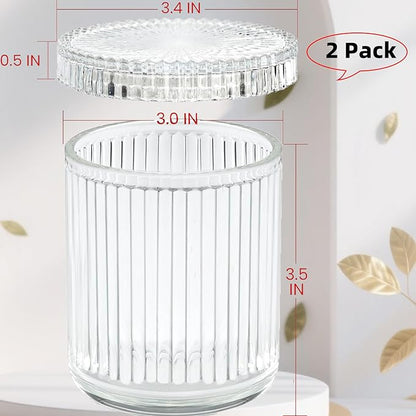 ESEHGS 2 Pack Glass Qtip Holder Dispenser Set - Bathroom Organizer for Cotton Swabs, Balls, Pads, Floss Picks - Clear Apothecary Jars for Vanity, Makeup Storage, Bathroom Accessories Decor (Clear)
