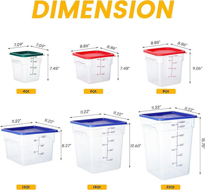BIEAMA 4 Pack Food Storage Containers, 8 Quart with Lids, Square Commercial Containers with Scale, NSF, Polycarbonate, Clear