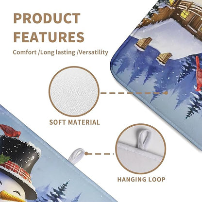 Christmas Snowman Kitchen Drying Mat - Winter Snow Cardinals Pine Trees Dish Drainer - Large Microfiber Absorbent Fast Drying Pad for Kitchen Countertop 1824