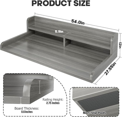2-Tier Washer Dryer Countertop with 2.75"H Edge Rails, 54" W x 27.55" D Laundry Countertop for Folding Clothes, Washer and Dryer Topper with Non-Slip Pad (Stripe Gray)