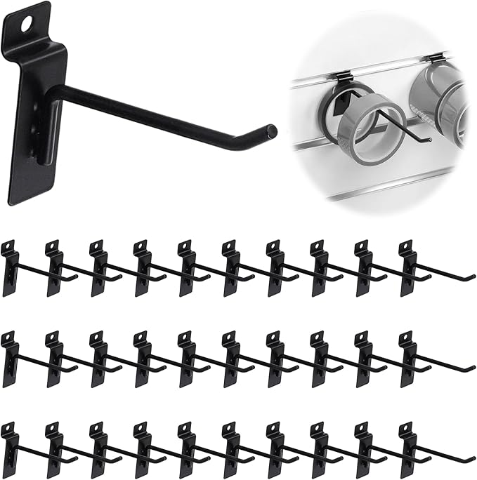 30Pcs 4 Inch/10CM Silver Slatwall Panel Hooks, Heavy Duty Slat Wall Hanging Display Hooks Pegboard Metal Hanger Hook for Gridwall Garage Shop Retail (Wire Diameter 5.6mm/ 0.22”)
