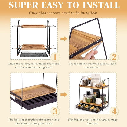 Coffee Bar Organizer Station | 2-Tier Wooden Shelf for K-Cup & Nespresso Pod Storage, Tea Bar Accessories and Coffee Pod Holder for Kitchen,Home, Office Countertop
