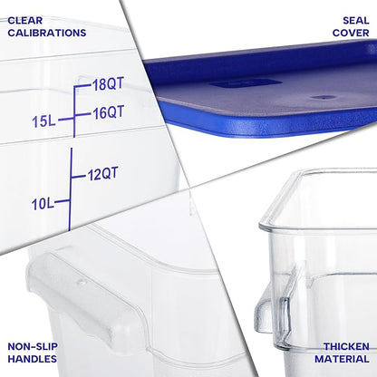 BIEAMA 4 Pack Food Storage Containers, 18 Quart Square Commercial Food Containers with Lids, NSF, Polycarbonate, Clear