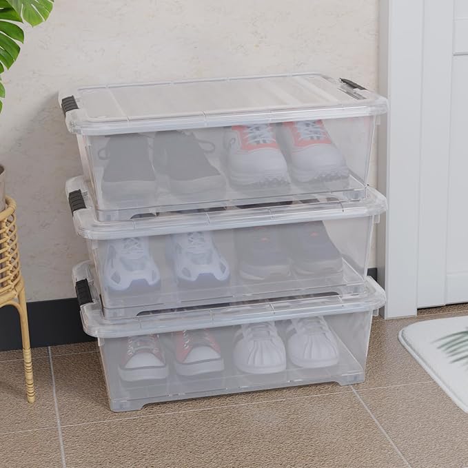 Buyitt 20 Quart Plastic Under Bed Storage Box, Stackable Nestable Organizer Bin with Wheels, Multi-Purpose Closet Organizer Storage Containers (3 Pack)