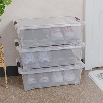 Buyitt 20 Quart Plastic Under Bed Storage Box, Stackable Nestable Organizer Bin with Wheels, Multi-Purpose Closet Organizer Storage Containers (3 Pack)