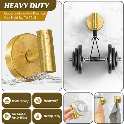 MOTAIPEAK Suction Cup Hooks for Shower,Heavy Duty Shower Towel Suction Hooks,No Drill Wall Mounted Towel Hooks for Bathrooms Wall,Kitchen,Glass,Mirror,Tile to Hang Towels,Robes,Coat-Gold(2 Pack)