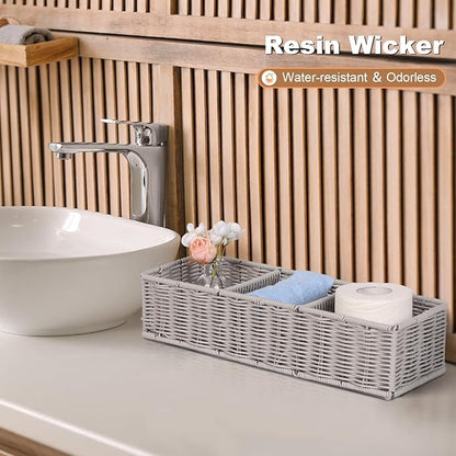 Elegant Toilet Decor Basket: Gray Moisture-resistant Divided - Scandinavian Organizer Resin Wicker 2-Pack