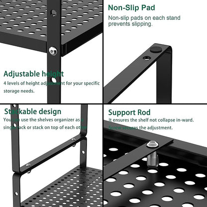 Redrubbit Expandable Cabinet Storage Shelf, Adjustable Height Steel Metal Kitchen Counter Organizers Shelves Spice Rack for Kitchen Pantry Bathroom Cupboard Desk Home Office, Black-1 Pack