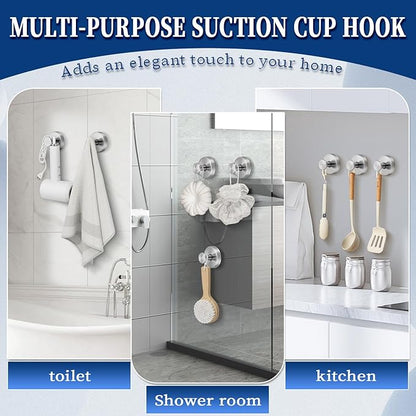 warlve Suction Cup Hooks No Drill Stainless Steel Shower Hooks Towel Hook Heavy Duty on Smooth and Non-Porous Surfaces in Bathrooms Kitchen Bedroom (2, Brushed Nickel)