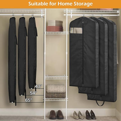MISSLO 54" Garment Bags for Travel for Women Waterproof Dress Bags for Gowns Long Dress Cover for Gowns, Coats, Suits, Black, 3 Packs