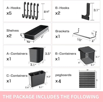 Pegboard Combination Kit and 13 Accessories(Shelf Hook Brackets Container) No Punching for Garage Kitchen Living Room Bathroom Office 22"x22",Pegboard Wall Organizer (Upgraded)