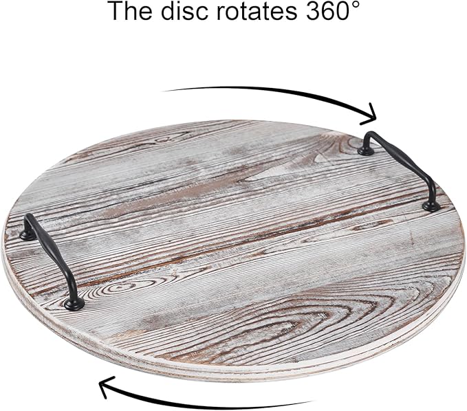 Wooden Lazy Susan for Table Turntable Organizer 18 Inch Large Lazy Susan Vintage Brown Wood Tray for Pantry Cabinet Countertop Serving Tray Round Spins Balanced Spice Rack for Kitchen Dining Room
