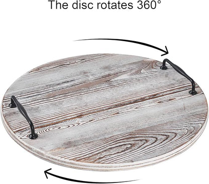Wooden Lazy Susan for Table Turntable Organizer 18 Inch Large Lazy Susan Vintage Brown Wood Tray for Pantry Cabinet Countertop Serving Tray Round Spins Balanced Spice Rack for Kitchen Dining Room
