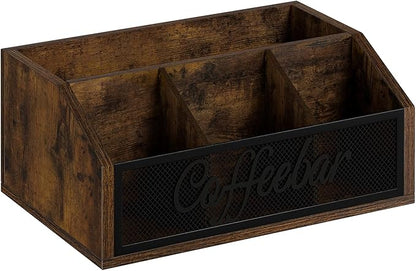 YINMIT Coffee Station Organizer for Countertop, Wood Coffee Bar Organizer with Removable Dividers for Pods, Syrup, Cups, Stirrer, Tea - Office Coffee Bar Accessories