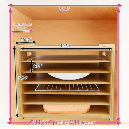 Wooden Tray Dividers for Kitchen Cabinet, 7 Tier Large Size Tray Dividers, 19.69" W x15.74" H x15.19" D, for Cookie Sheets, Baking trays, Cutting Board, Pans, for Organizing Cabinets, 5 Years Warranty