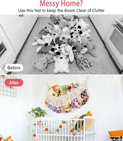 Stuffed Animal Hammock - Extra Large 56'' Long, Stuffed Animal Storage, stuffed animal Holder net, Hammock Large, Storage Hanging Organizer - Cream White
