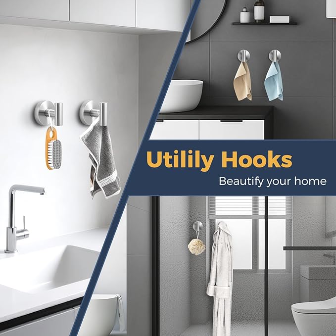 QQK Heavy Duty Suction Cup Hooks for Glass Window,Tile,Mirror,Removable Shower Hooks for Inside Shower,Metal Towel Hooks for Bathroom,4 Pack(Silver)