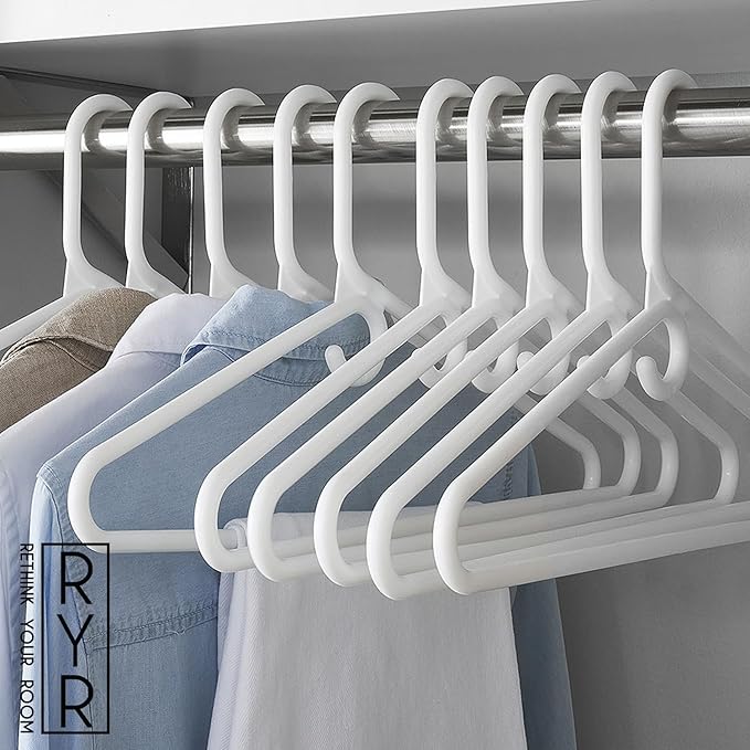 Rethink Your Room Clothes Hangers 60 Pack Plastic - Heavy Duty Space Saving Coat, Velvet Hangers, Pant Hangers for Closet Organization - Durable Non-Slip, White Wardrobe Essentials Bulk Storage