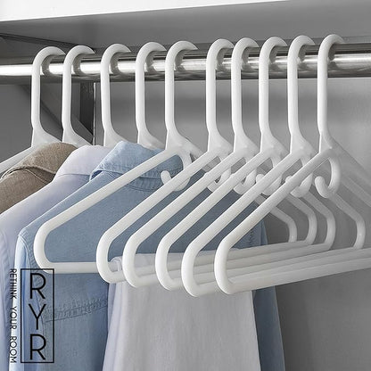 Rethink Your Room Clothes Hangers 60 Pack Plastic - Heavy Duty Space Saving Coat, Velvet Hangers, Pant Hangers for Closet Organization - Durable Non-Slip, White Wardrobe Essentials Bulk Storage