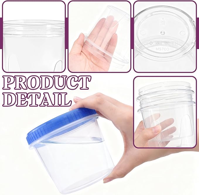 ISUSSER 12 Pack Freezer Containers with Screw On Lids, 24 Oz Stackable Reusable Plastic Storage Container, Airtight Plastic Food Storage Containers with Twist Top Lids for Food Soup Jello Sauce