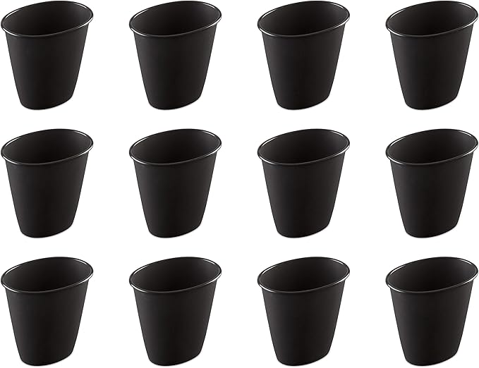 Sterilite 1.5 Gallon Oval Vanity Wastebasket, Small, Open Top Trash Can for the Bathroom, Bedroom, Dorm Room or Office, Plastic, Black, 12-Pack