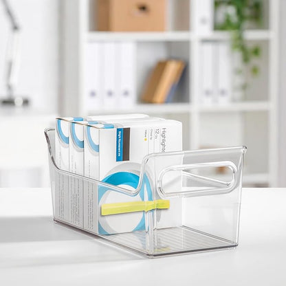 iDesign Condiment Organizer for Fridge - Plastic Fridge Organizer Bins with Handles, Set of 4, Clear