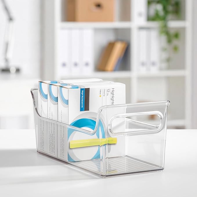 iDesign Condiment Organizer for Fridge - Plastic Fridge Organizer Bins with Handles, Set of 2, Clear