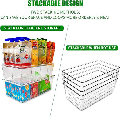 4 Pack Pantry Organizers,Clear Plastic Organizer Bins for Kitchen,Fridge,Drawer Organization and Storage, 4 compartment Snack Containers for Spice Packets,Tea bag