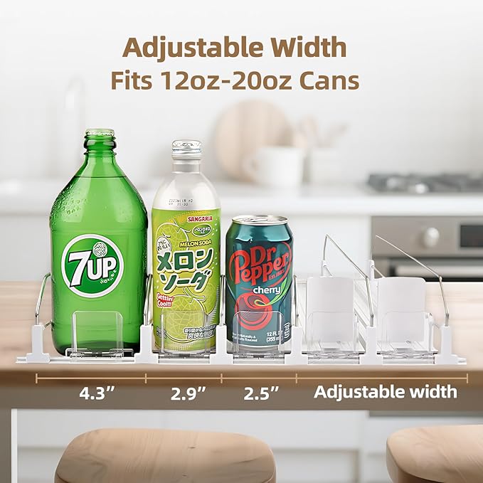 HIYOHIYO 6 Row Auto-Push Soda Can Organizer for Refrigerator, Automatic Pushing Drink Dispenser for Fridge, Self Push Beverage Rack, Drink Organizer Holds up to 30 Cans, Adjustable Width (Depth 15")