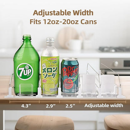 HIYOHIYO 6 Row Auto-Push Soda Can Organizer for Refrigerator, Automatic Pushing Drink Dispenser for Fridge, Self Push Beverage Rack, Drink Organizer Holds up to 30 Cans, Adjustable Width (Depth 15")