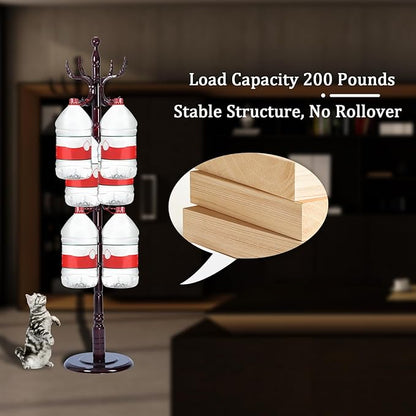 Coat Racks FreeStanding with 14 Hooks, Natural Wood Coat Rack with Solid Round Base, Adjustable Height Coat Racks, Easy Assembly for Hallway, Bedroom and Office (Solid Wood Fenghuang Gou)