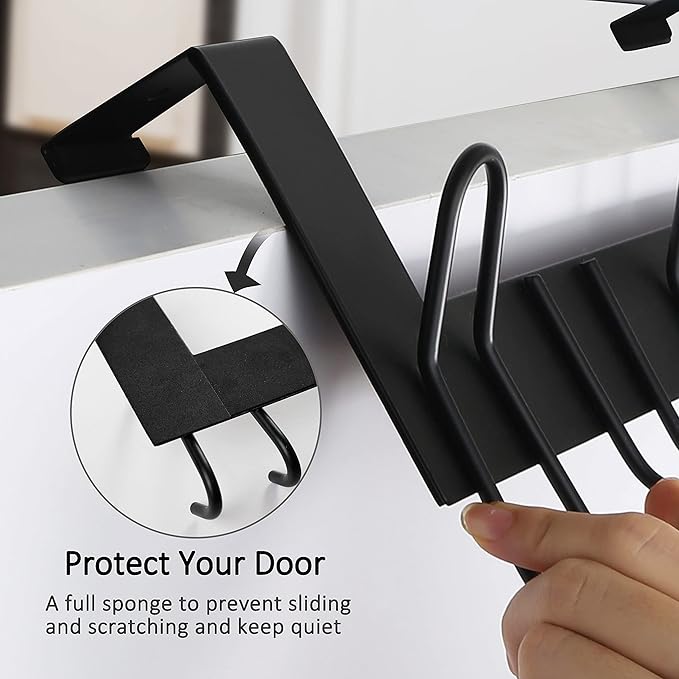 SKOLOO Over The Door Hooks - for Doors up to 1-3/4'' Thickness, Metal Door Hanger with 11 Hooks, Over The Door Hanger for Coats, Hats,Towels, Black