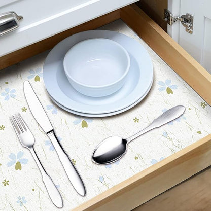 RAY STAR 18X96 Inch Shelf Liner for Kitchen Cabinets, Non-Adhesive Cabinet Liner Washable, PVC Drawer Liner for Dresser Non-Slip Bathroom (Floral)(5 Roll)