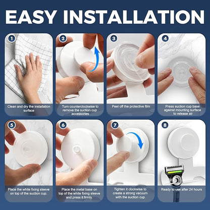 WingWider Suction Cup Razor Holder for Shower,Heavy-Duty 7KG Suction Hooks for Razor,Towel,Loofah,Removable Damage-Free Metal Shower Hook,Shaver Holder,2 Pack(Matte White)