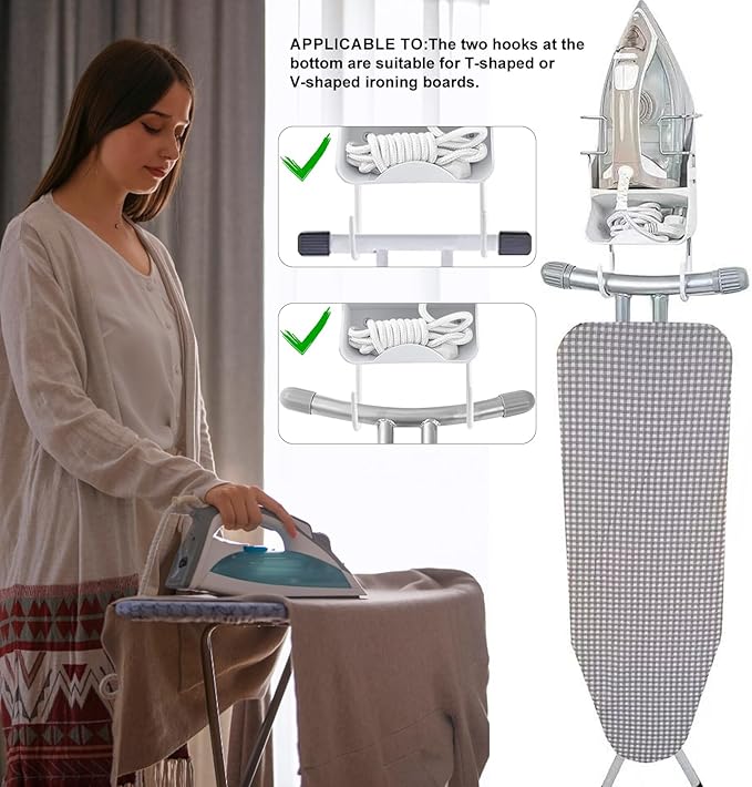 Wall Mount Iron Board Hanger，Ironing Board Storage Organizer Shelf with Iron Board Rack and Hooks for Laundry Room, Living Room, Bathroom ，Hotels