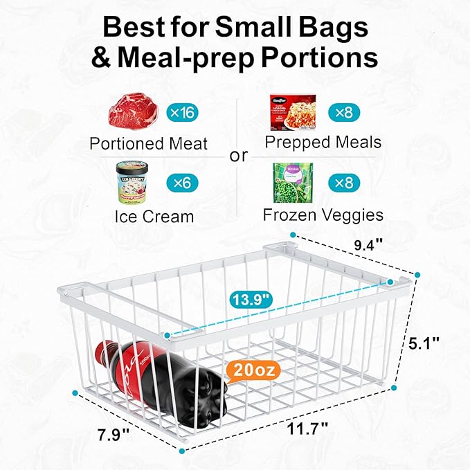 iSPECLE Chest Freezer Organizer Bins - 8 Pack Stackable Freezer Organizer for 5 to 7 Cu.Ft Freezer and Upright Freezer Over 8.5 Cu.Ft, Easy Get Food from Bottom, Add Extra Storage Space, White