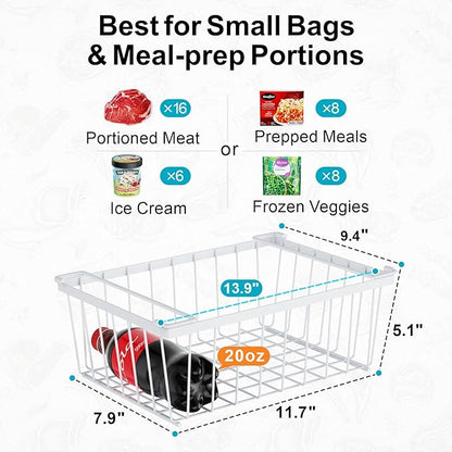 iSPECLE Chest Freezer Organizer Bins - 8 Pack Stackable Freezer Organizer for 5 to 7 Cu.Ft Freezer and Upright Freezer Over 8.5 Cu.Ft, Easy Get Food from Bottom, Add Extra Storage Space, White