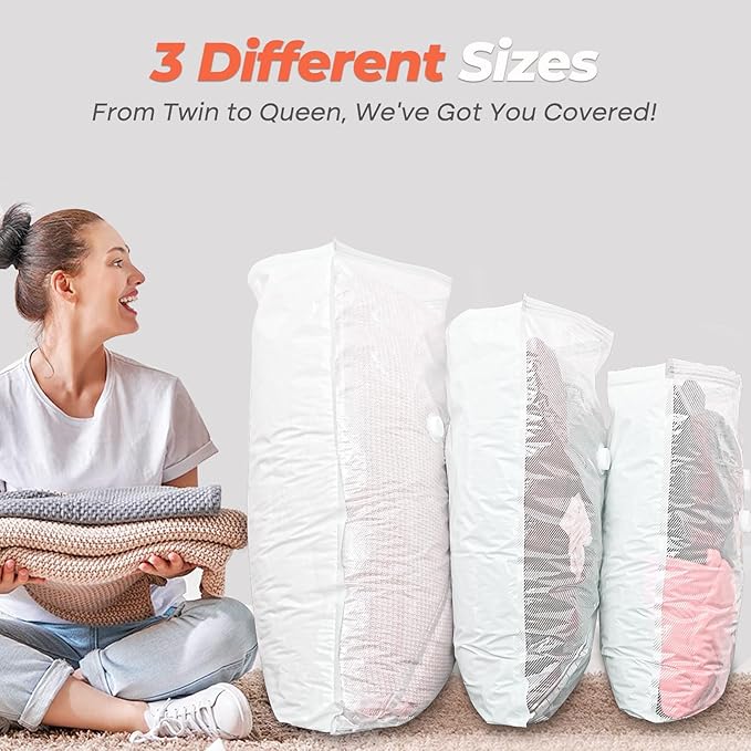 Vacbird Vacuum Seal Bags for Clothing with Rechargeable Cordless Pump, 12 Pack Compression Packing Bags, Space Saver Storage for Seasonal Clothes Bedding Blanket Pillows Comforters Luggage Travel