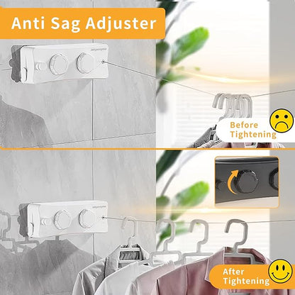 Retractable Clothesline Indoor & Outdoor, Non-Sagging Wall Mounted Drying Rack Clothesline, 16.7 Ft Stainless Steel Wire Double Clothes Lines, Hanging Clothes line for Balcony, Courtyards(White)