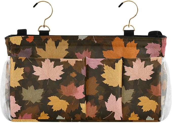 CuwrYet Bedside Caddy Hanging Bunk Bed Caddy Bed Organizer Hanging Pocket with 2 Hooks Bedside Storage Organizer Pocket Bag Holder Various Maple Leaves