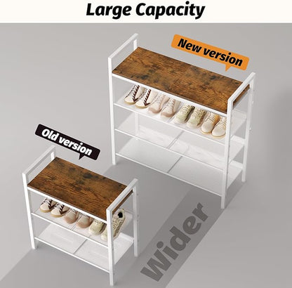 Shoe Rack for Front Door Entrance, 5 Tier Shoe Rack for Entryway, 16-20 Pairs of Shoes, Metal Shoe Racks Organizer, Free Standing Shoe Racks for Closet, Garage, Outdoor (White+Beige)
