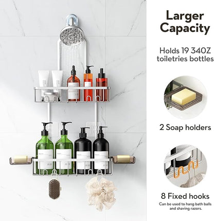 VALORDINE Shower Caddy Hanging, Shower Organizer Hanging, Aluminum Shower Racks for Inside Shower with Hooks for Razor, Never Rust Bathroom Organizers and Storage with Soap Holder, Bright Silver